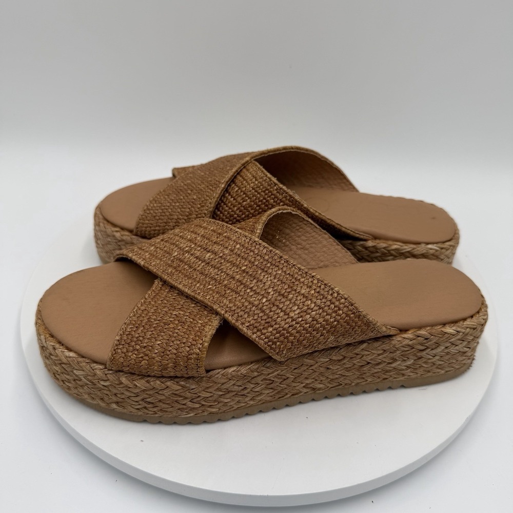 BEACH by Matisse Hali Raffia Platform Espadrille Wedge Slides Sandals Size 8